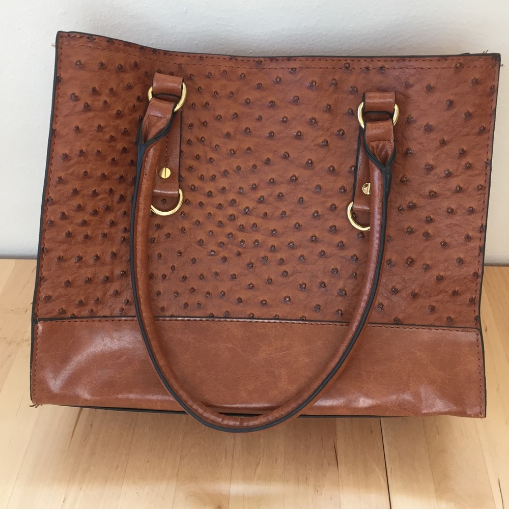 Chestnut Faux Ostrich Satchel